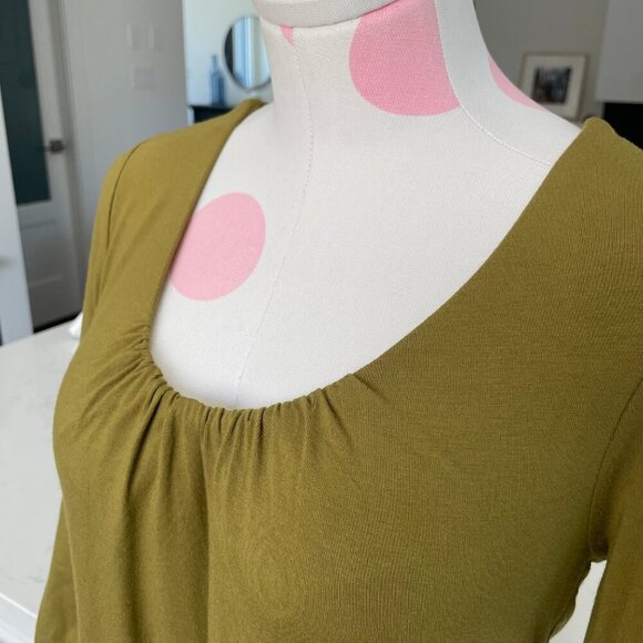 Grace Elements Scoop Neck 3/4 Sleeve Lined Rayon Spandex Top Avocado Green Sz S - Picture 5 of 13